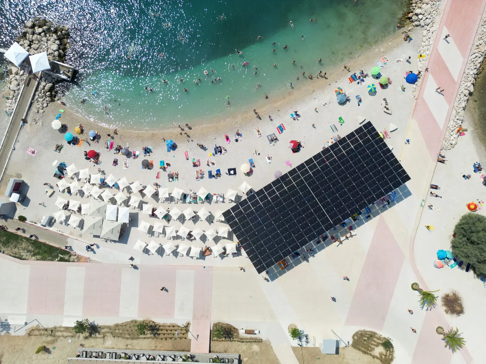 Aerial view of the redeveloped Žnjan beach and promenade in 2025